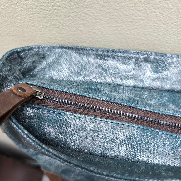 Jesslyn Blake Anthropologie Canvas & Leather Crossbody Messenger Bag Brown Blue - Picture 12 of 15